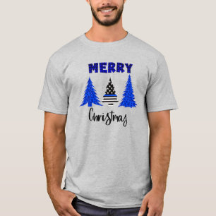 Camiseta de árbol de Navidad delgada de la línea a