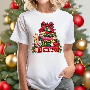 Camiseta de árbol de Navidad para maestros de escu
