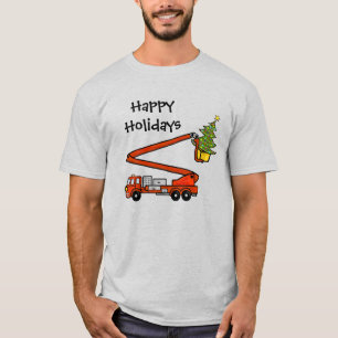Camiseta de árbol de Navidad y camión de bomberos