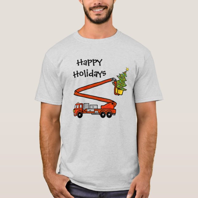 Camiseta de árbol de Navidad y camión de bomberos (Anverso)