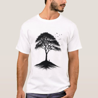 Camiseta de árboles y aves minimalistas |