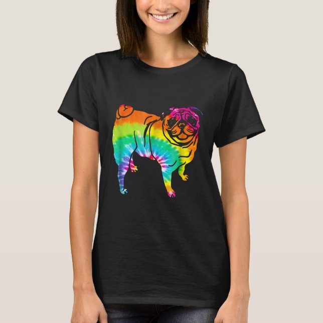 Camiseta de arcoiris de Pug Trippy Hippie Tie Dye  (Anverso)