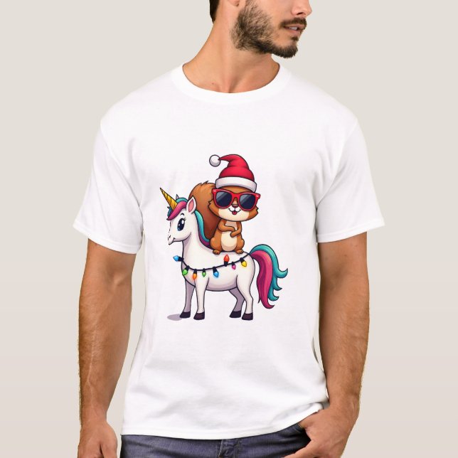 Camiseta de Ardilla de Luces de Navidad montando U (Anverso)