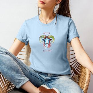 Camiseta de Aries floral de año personalizado 