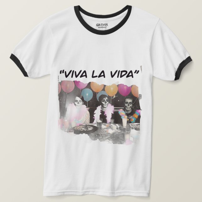 Camiseta de aro retro de esqueleto Viva La Vida (Anverso del diseño)
