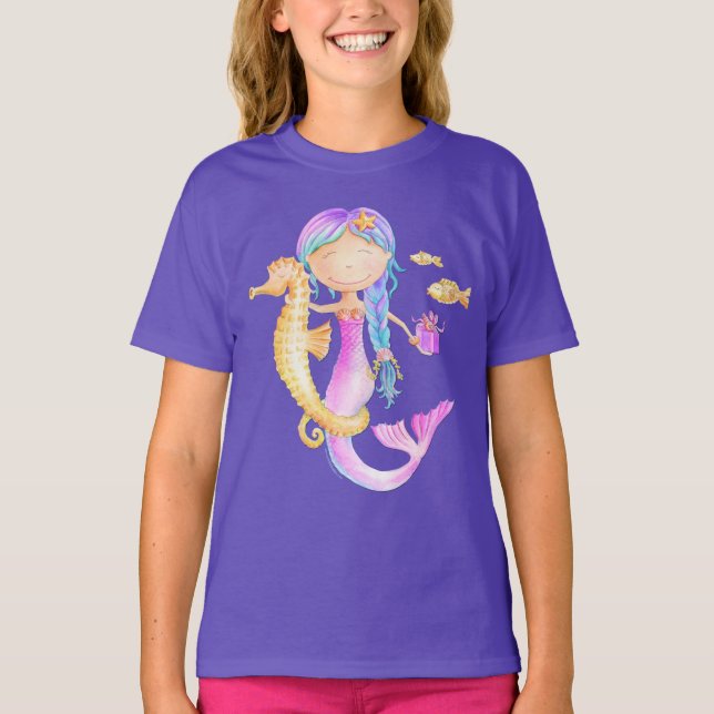 Camiseta de arte acuarela de Sirena (Anverso)