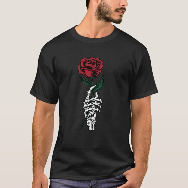 Camiseta de arte botánico de rosa roja con cinta (Anverso)