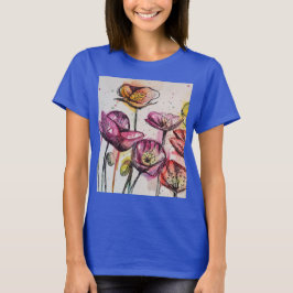 Camiseta de arte de acuarela floral amapola roja p