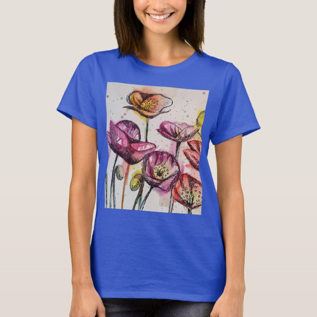 Camiseta de arte de acuarela floral amapola roja p (Anverso)