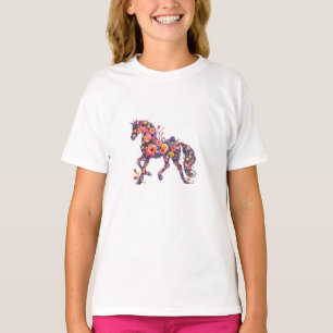 Camiseta de arte de flor de caballo floral