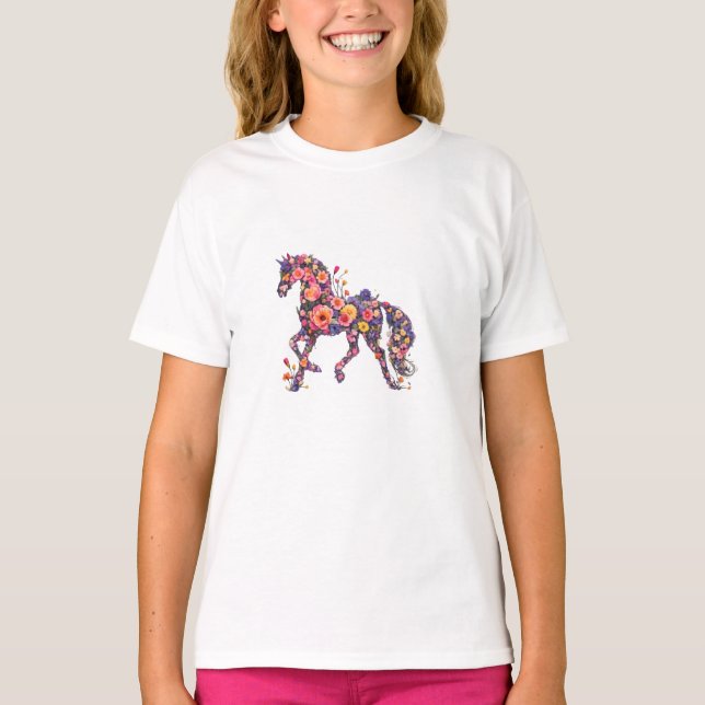 Camiseta de arte de flor de caballo floral (Anverso)