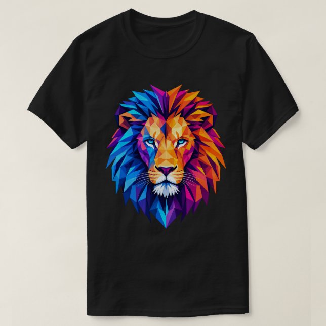 Camiseta de arte de león geométrico vibrante (Diseño del anverso)