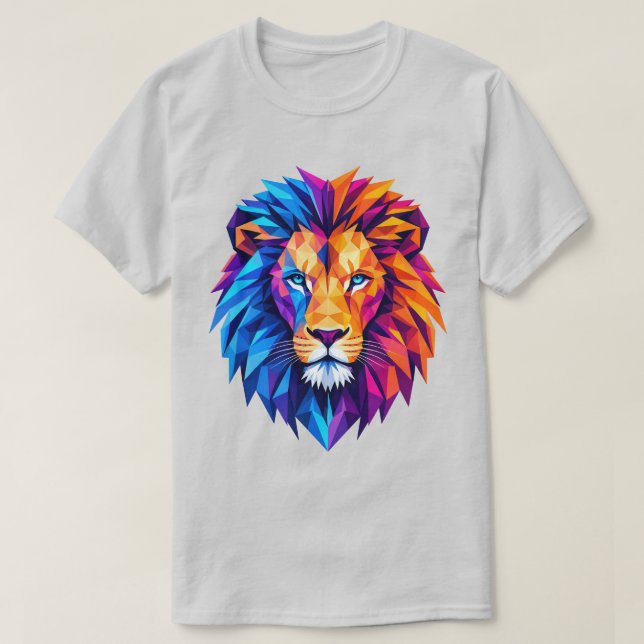 Camiseta de arte de león geométrico vibrante (Diseño del anverso)