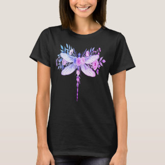 Camiseta de arte de libélula floral en acuarela - 