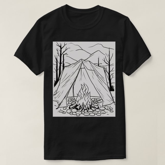 Camiseta de arte de línea de fogata de campamento  (Diseño del anverso)