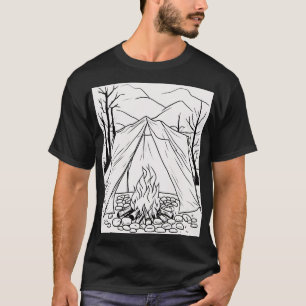 Camiseta de arte de línea de fogata de campamento 