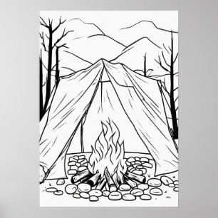 Camiseta de arte de línea de fogata de campamento 