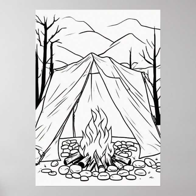 Camiseta de arte de línea de fogata de campamento  (Frente)