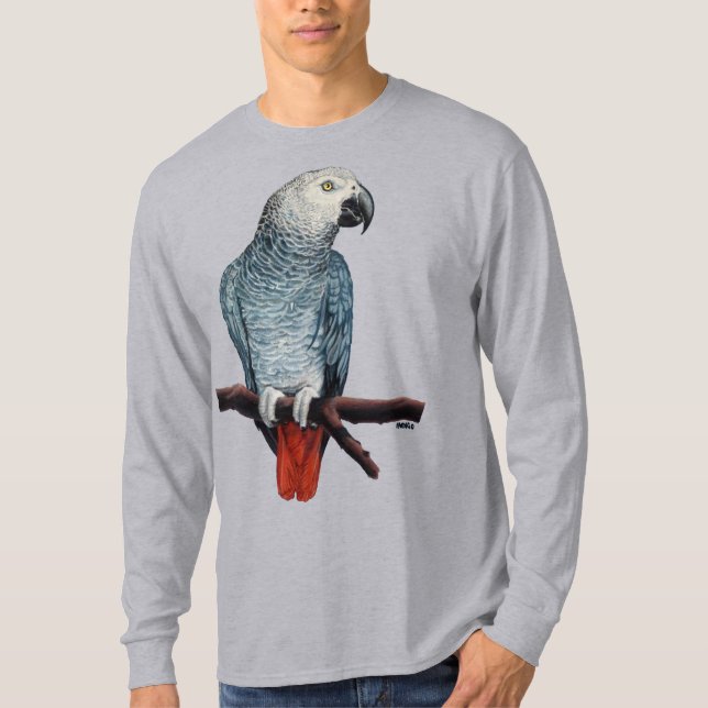 Camiseta de arte de loro gris de loro negro mascul (Anverso)