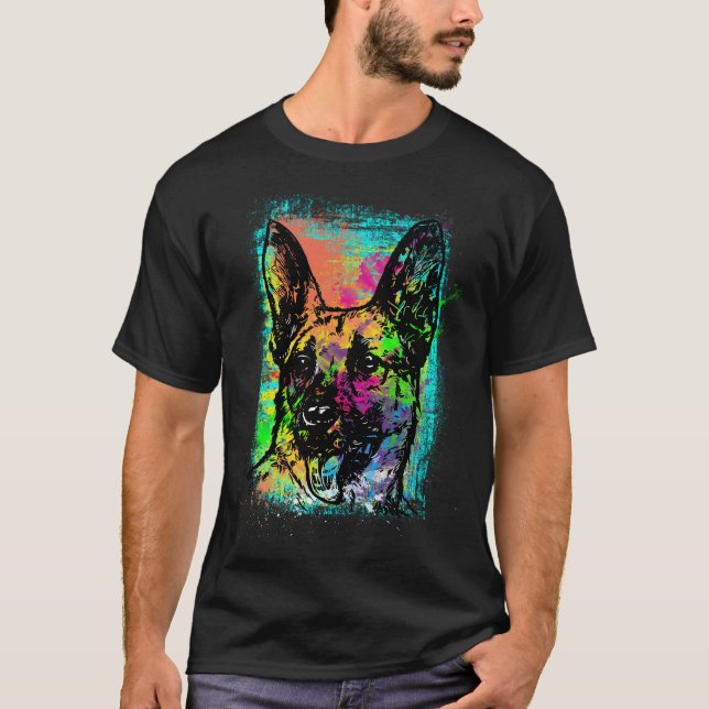 Camiseta de arte de perro abstracto colorido (Anverso)
