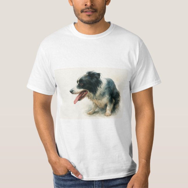 Camiseta de arte de perro Border Collie con acuare (Anverso)