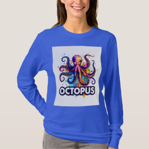 Camiseta de arte de pulpo con salpicaduras de colo