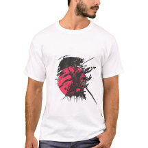 Camiseta de arte de tinta de guerrero samurái rojo