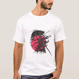 Camiseta de arte de tinta de guerrero samurái rojo
