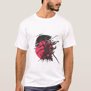 Camiseta de arte de tinta de guerrero samurái rojo