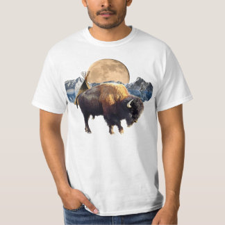 Camiseta de arte de vida salvaje de búfalo, luna y