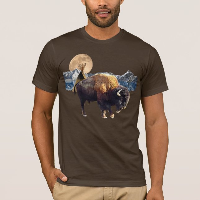 Camiseta de arte de vida salvaje de búfalo, luna y (Anverso)
