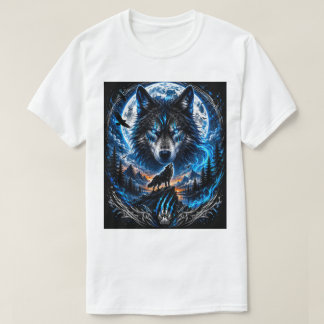Camiseta de arte fantástico Lobo Azul Luna