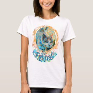 Camiseta de arte felino con ojos azules de gato no