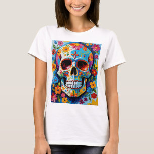 Camiseta de arte floral con azucar de color
