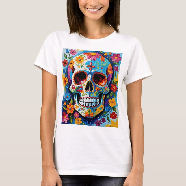 Camiseta de arte floral con azucar de color (Anverso)