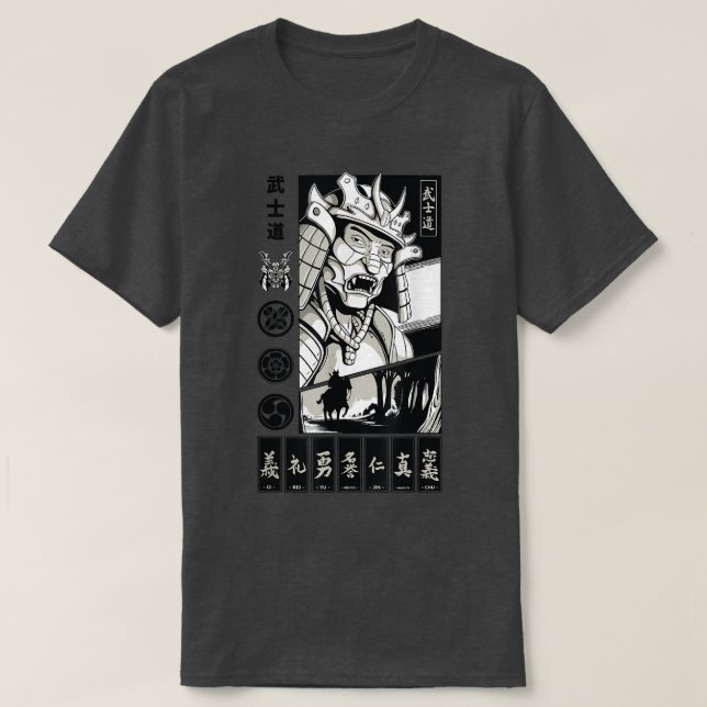 Camiseta de arte guerrero japonesa Bushido Samurai (Diseño del anverso)