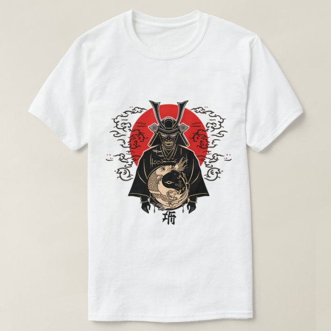 Camiseta de arte japonés de Samurái y Sol Naciente (Diseño del anverso)