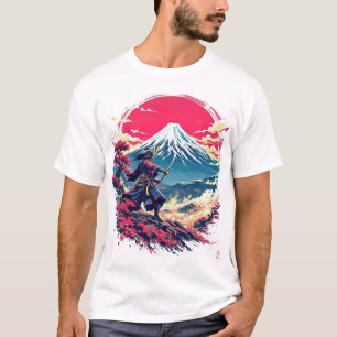 Camiseta de arte japonés del guerrero samurái en e