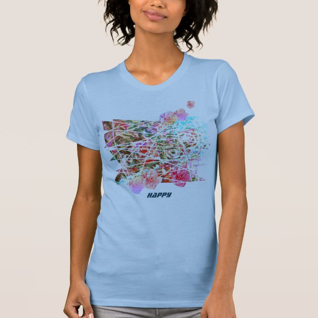 Camiseta de arte lindo con flores semi-abstractas (Anverso)