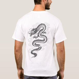 Camiseta de arte lineal de dragón asiático tradici