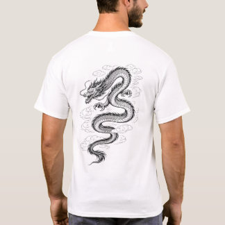 Camiseta de arte lineal de dragón asiático tradici