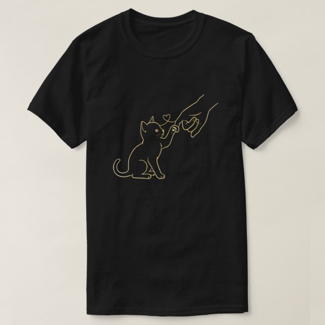 Camiseta de arte lineal de gato dando cinco con la (Diseño del anverso)