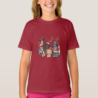 Camiseta de arte lineal de perro de Navidad | Cami