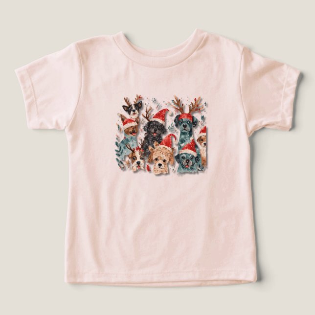 Camiseta de arte lineal de perro de Navidad | Mini (Diseño delantero )
