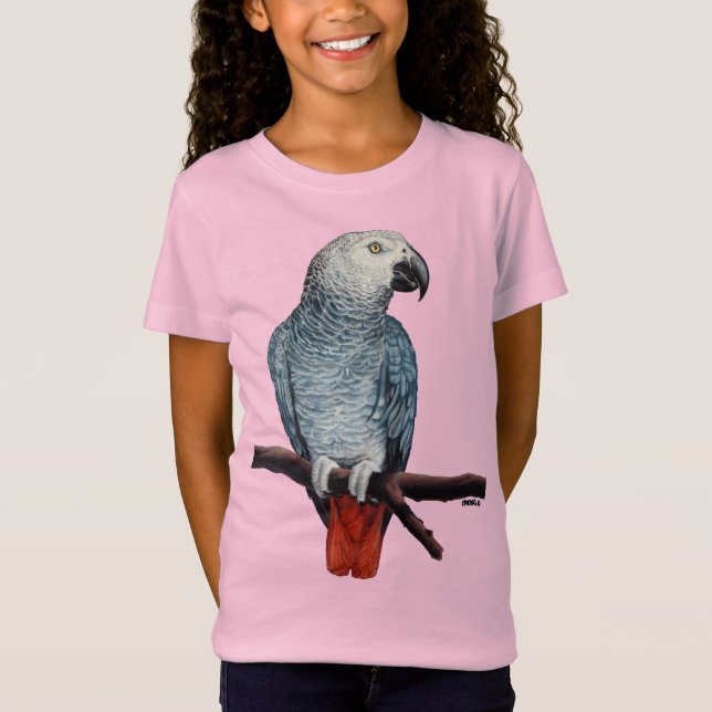 Camiseta de arte loro de loro gris de niño (Anverso)