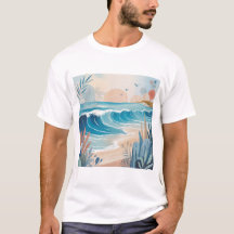 Camiseta de arte minimalista de olas de playa – Es