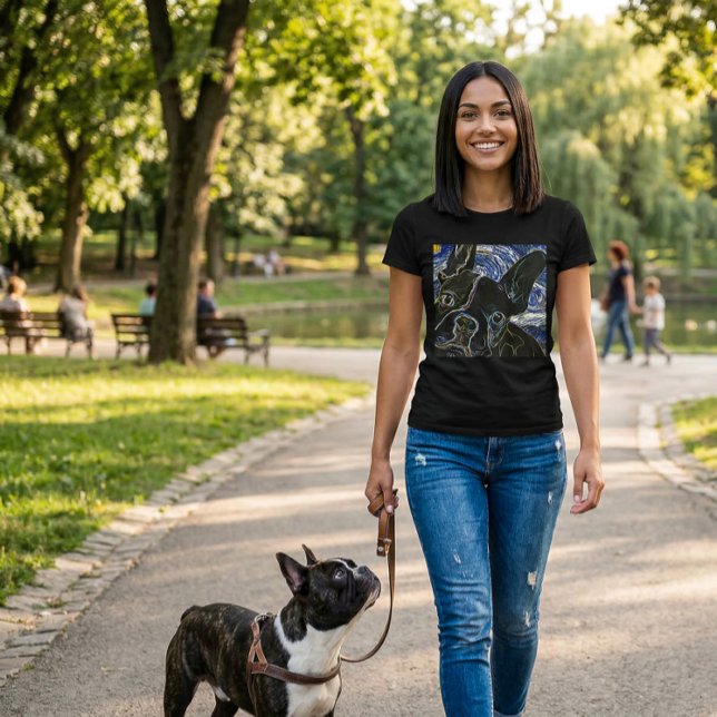Camiseta de arte neon negro de Bulldog Francés (French Bulldog T-Shirt)