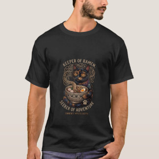 Camiseta de arte popular de gato de ramen místico