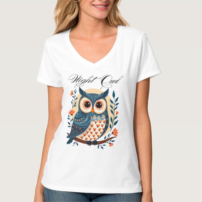 Camiseta De Arte Popular De Lechuza Nocturno (Anverso)