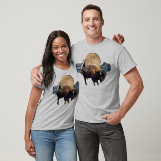 Camiseta de arte salvaje de búfalo, luna y tipi